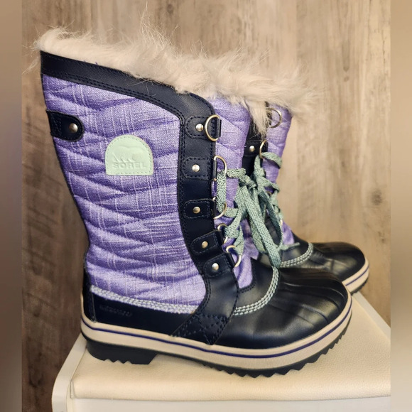 Sorel NEW Girl´s Purple Black Joan Of Arctic Fur Mid-Calf Winter Boots Size 6 - Picture 4 of 8